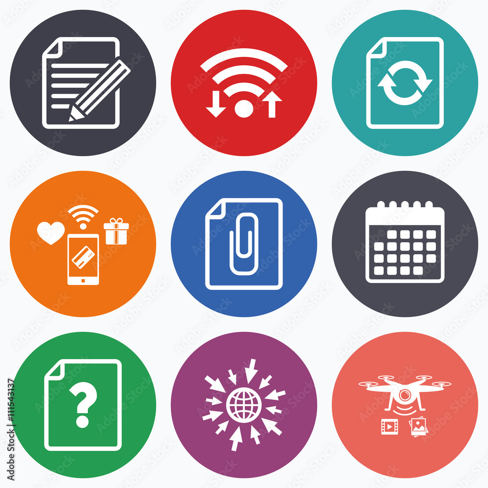 File edit icons. Question help signs. File edit icons. Question help signs.