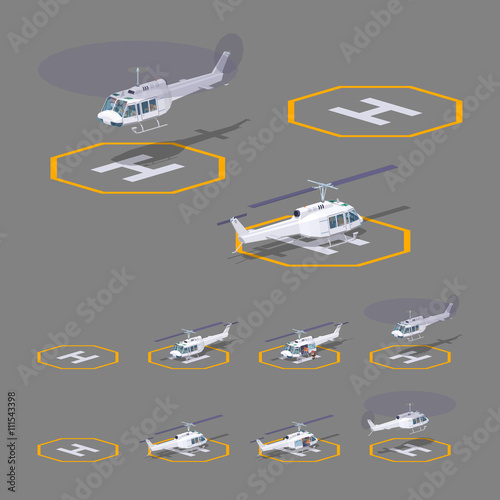 Heli pad. 3D lowpoly isometric vector illustration. The set of objects isolated against the grey background and shown from different sides