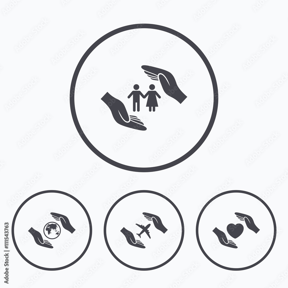 Hands insurance icons. Human life-assurance.