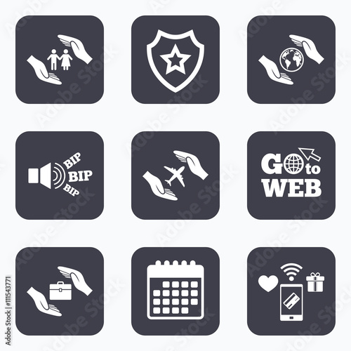 Hands insurance icons. Human life-assurance.