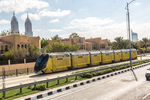 New modern tram in Dubai, UAE photo