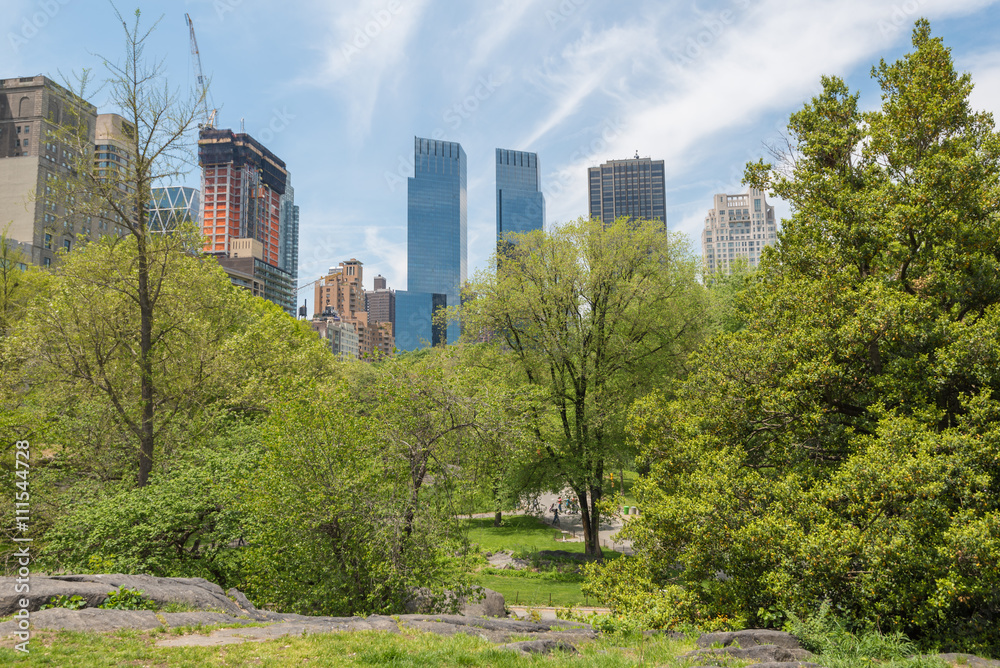 Central Park im Mai mit Wolkenkratzern von Manhattan