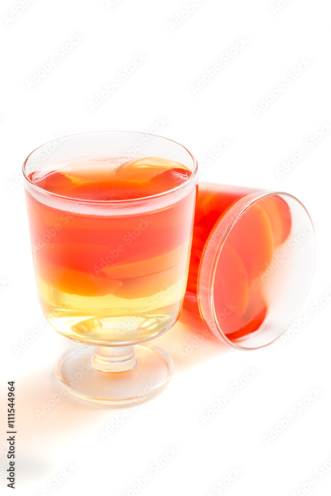 Colorful jelly with fresh fruits on white background Colorful jelly with fresh fruits on white background