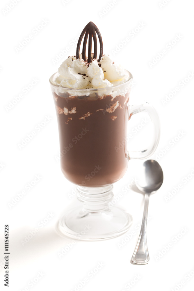 Iced coffee with whipped cream and sprinkles on a white background Iced coffee with whipped cream and sprinkles on a white background