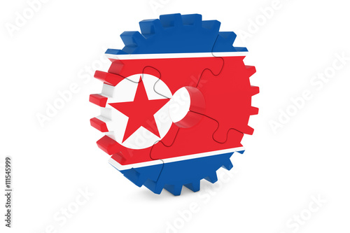 North Korean Industry Concept - Flag of North Korea 3D Cog Wheel Puzzle Illustration