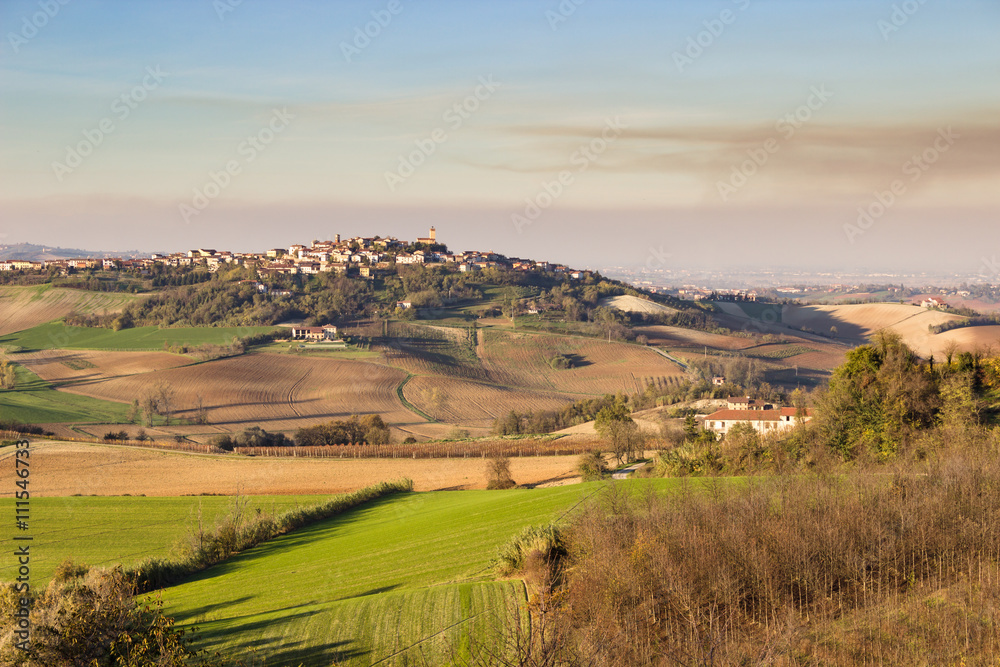 Autumn colors in Monferrato hills, village of Lu, Italy