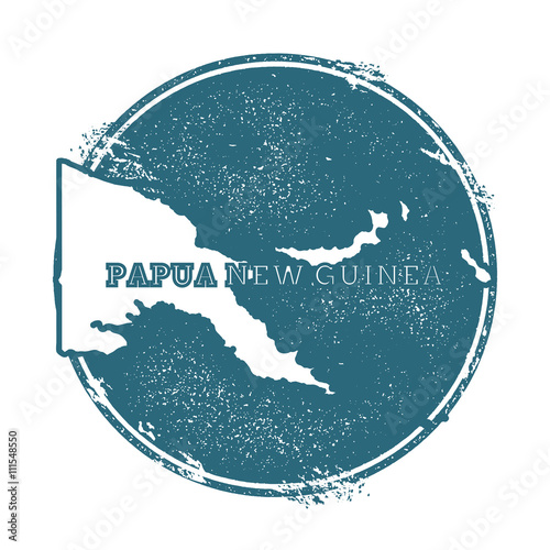 Grunge rubber stamp with name and map of Papua New Guinea, vector illustration. Can be used as insignia, logotype, label, sticker or badge of the country.