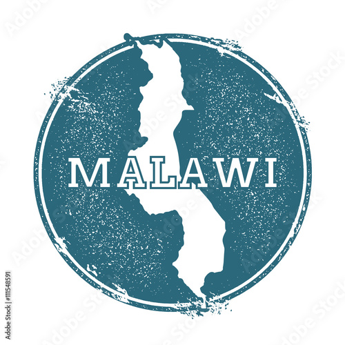 Grunge rubber stamp with name and map of Malawi, vector illustration. Can be used as insignia, logotype, label, sticker or badge of the country.