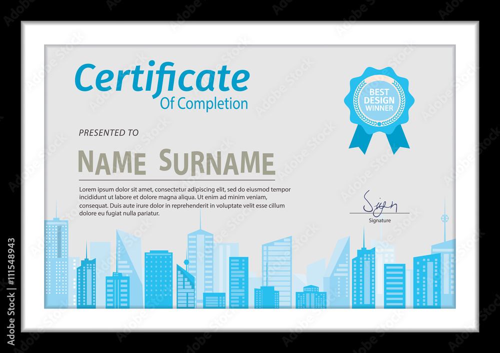 Vector template for certificate wite detial city scape backgroun