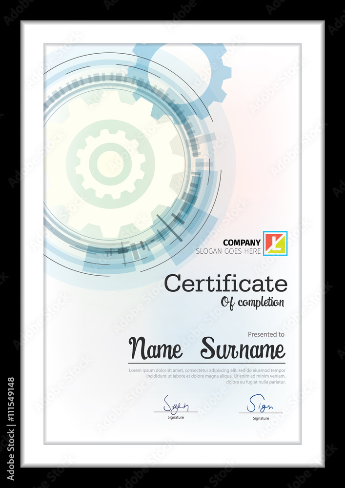 Fototapeta premium Vector template for certificate with abstract gear background;mo
