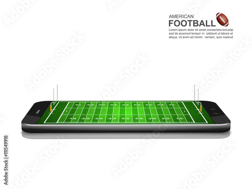 American Football Online Concept, American Football field on smartphone , vector illustration