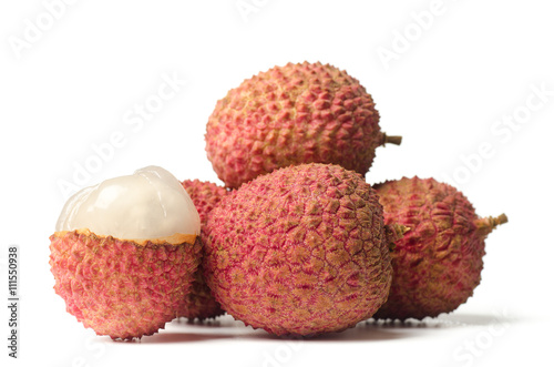 Lychee or litchi (tropical fruit) on white background