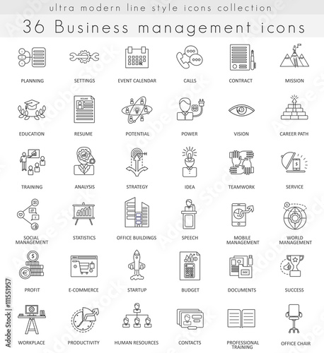 Vector Business management ultra modern outline line icons for web and apps.
