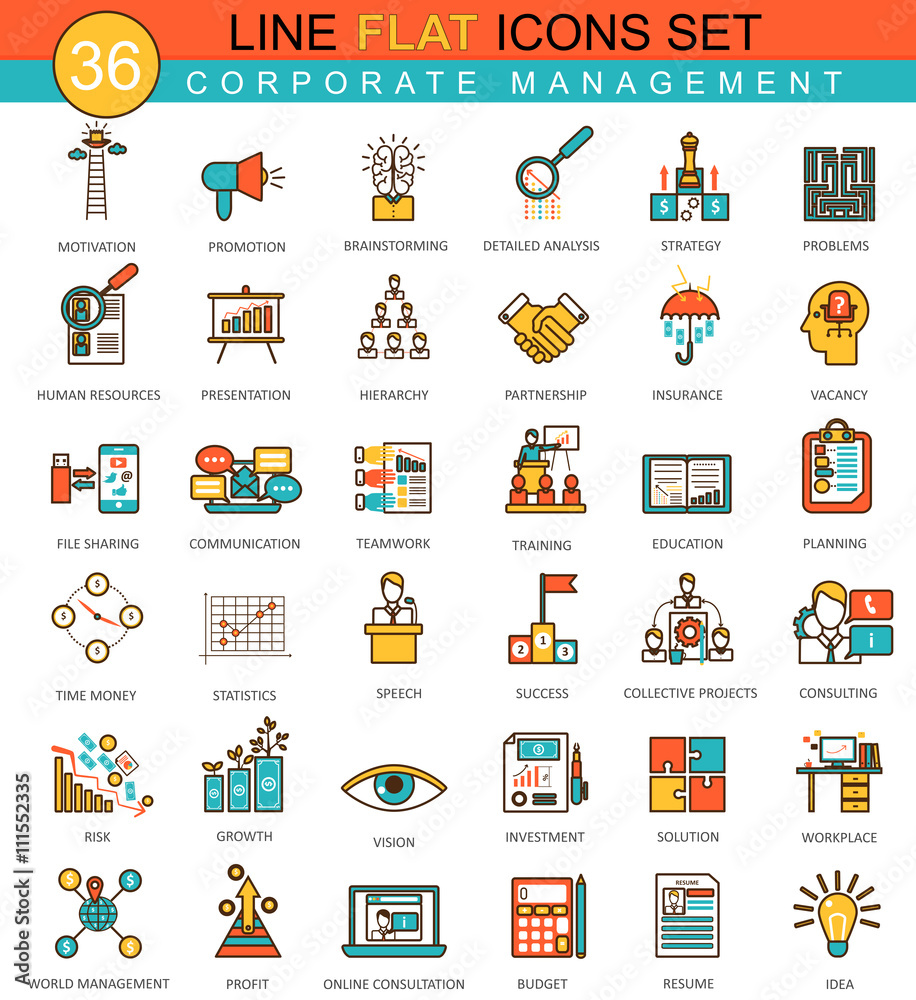 Vector Corporate management animal flat line icon set. Modern elegant style design for web. Vector Corporate management animal flat line icon set. Modern elegant style design for web.