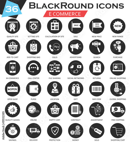 Vector e-commerce circle white black icon set. Ultra modern icon design for web.