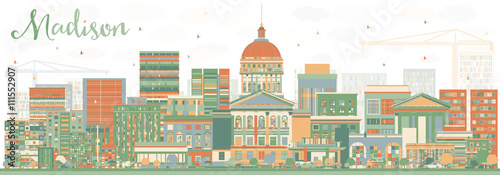 Abstract Madison Skyline with Color Buildings.
