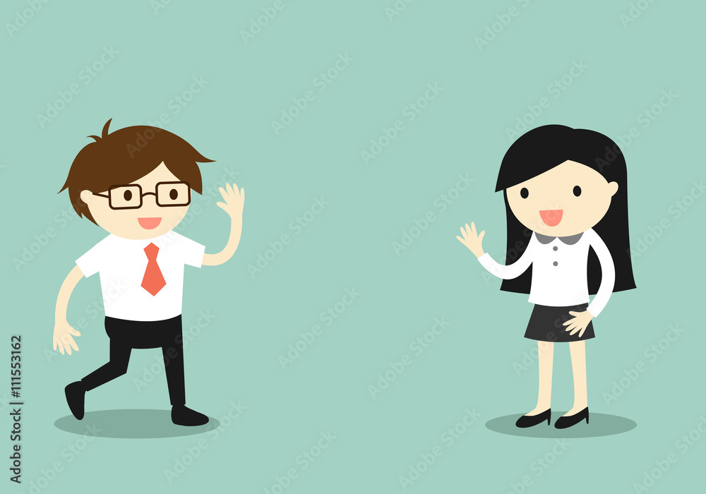 Business concept, Businessman say hi to business woman. Vector illustration. Business concept, Businessman say hi to business woman. Vector illustration.