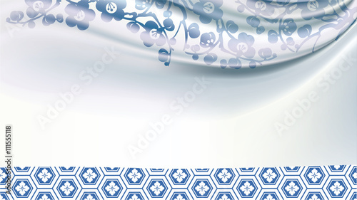 Vector Chinese traditional pattern on Ivory Silk fabric. Backgro