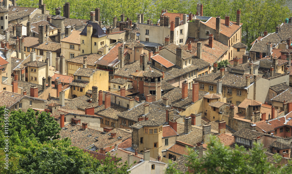 Rooftops of the old town Vieux Lyon from Fourvière Hill, France (UNESCO World Heritage Site)