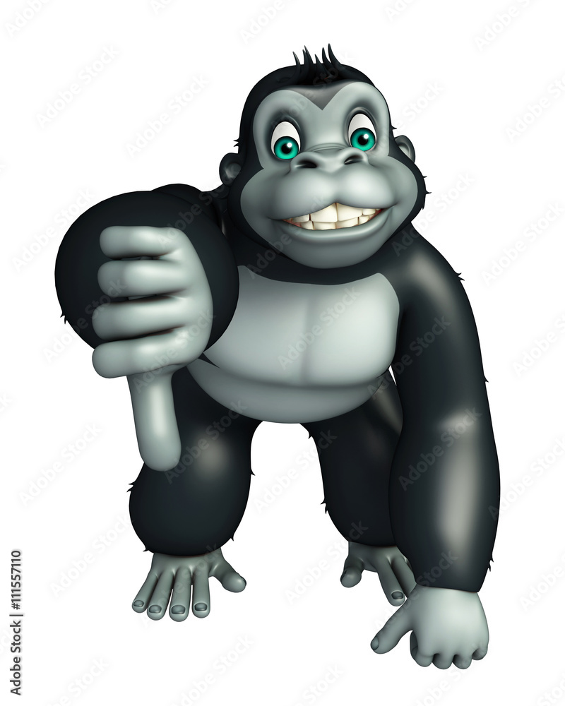 Naklejka premium cute Gorilla cartoon character with assigning thums down