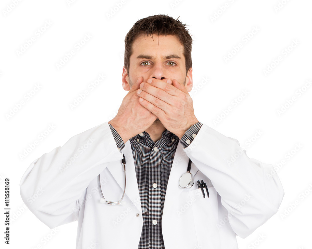 Doctor isolated on white - Speaks no evil