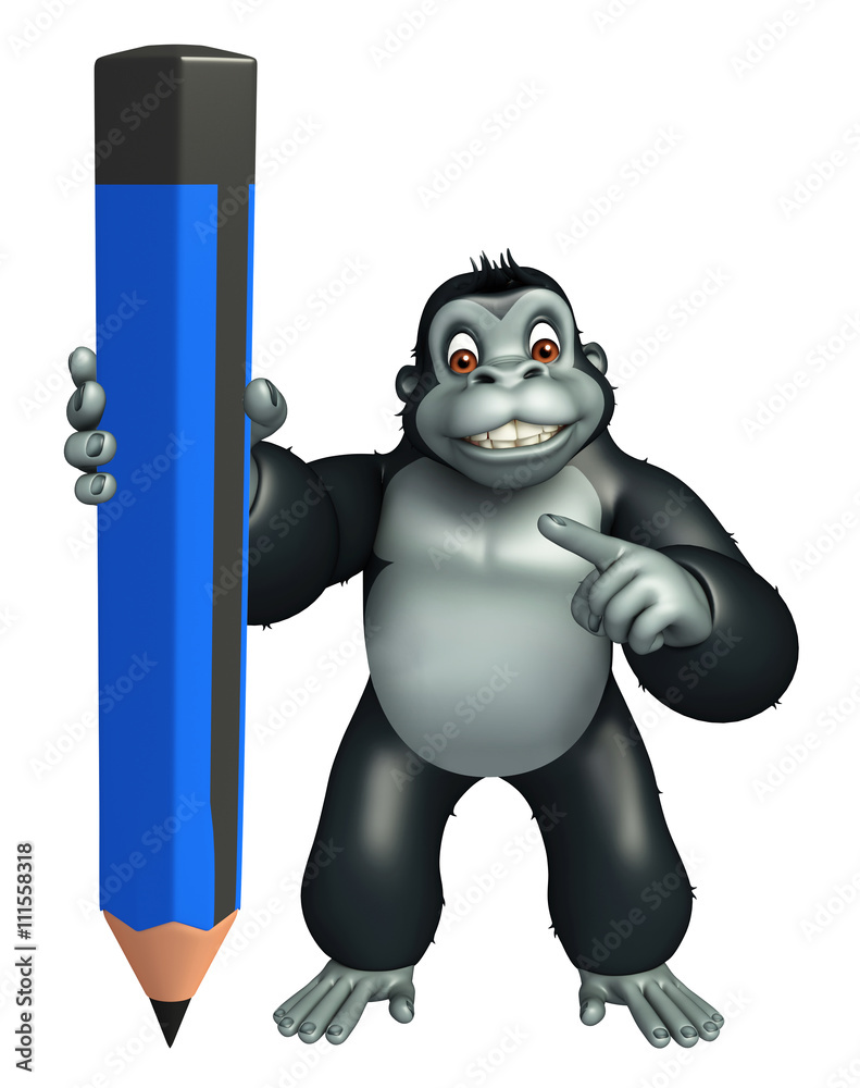 cute Gorilla cartoon character with pencil cute Gorilla cartoon character with pencil