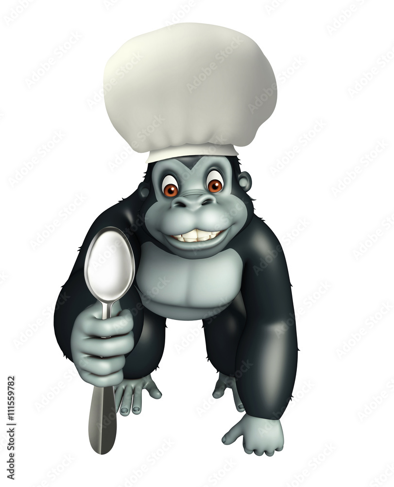 Gorilla cartoon character with chef hat and spoons