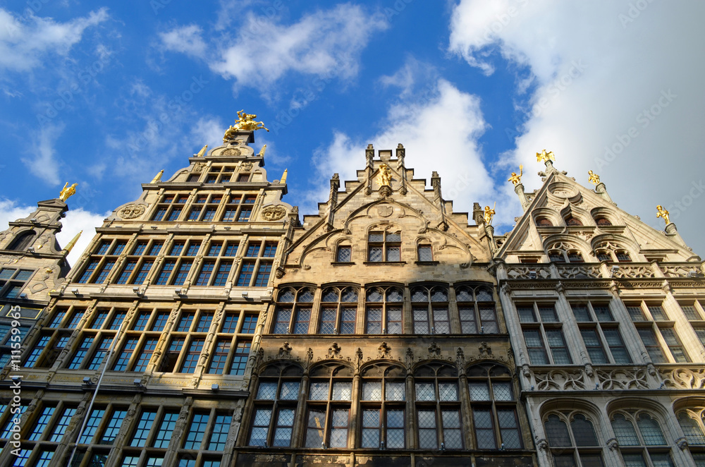 Old tall medieval houses on the Grote Markt market square of city of Antwerp, Belgium