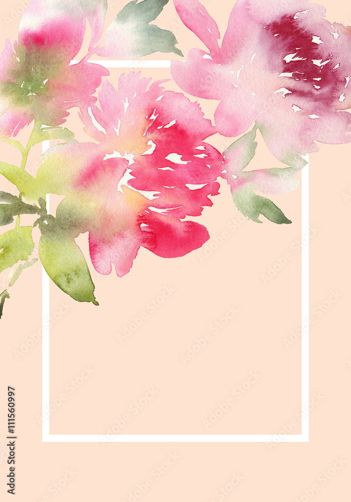 Fototapeta premium Peony greeting card