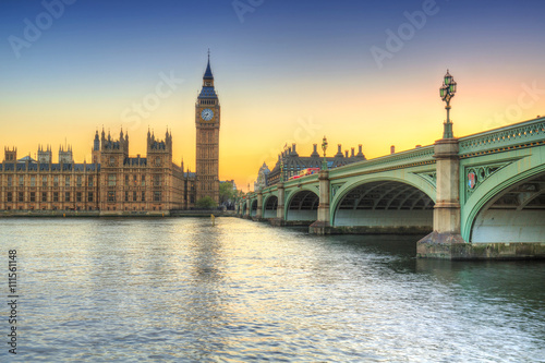 Big Ben and Westminster Palace in London at sunset  UK