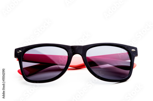 Cool sunglasses isolated on white background. In black plastic frame