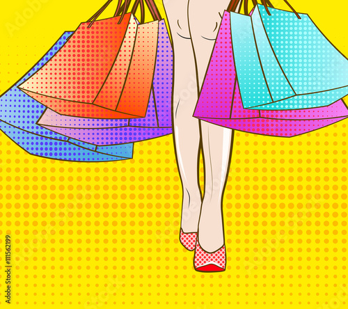 Let's go shopping. Vector illustration eps 10. Pop art style. black friday, seasonal spring summer winter autumn sale. Discount time in mall, retail store. Fashion days. Retro halftone dots background