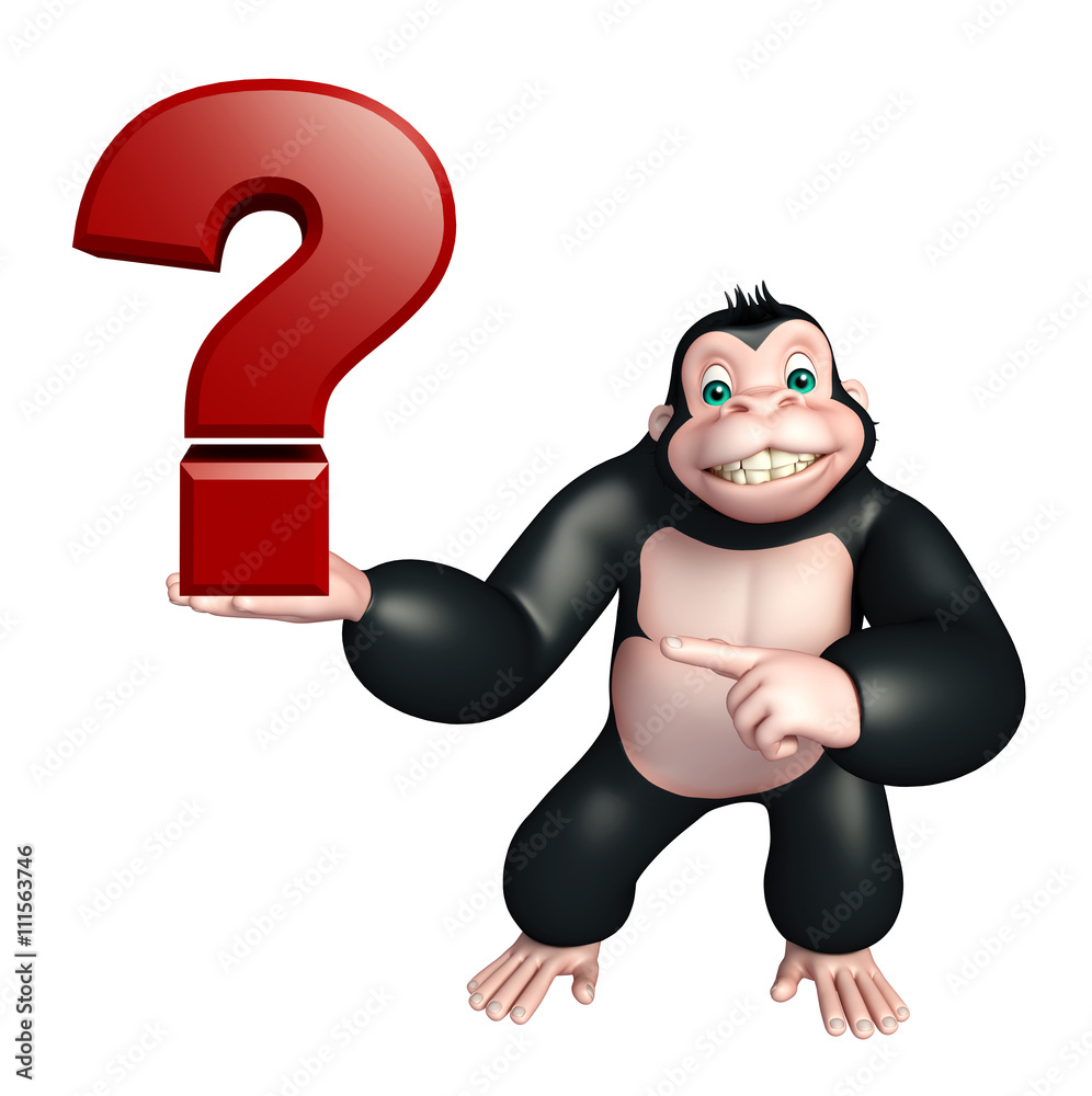 fun Gorilla cartoon character with question mark sign fun Gorilla cartoon character with question mark sign
