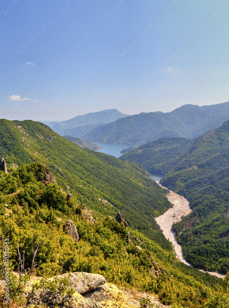 Beautiful landscape with dam in the mountain