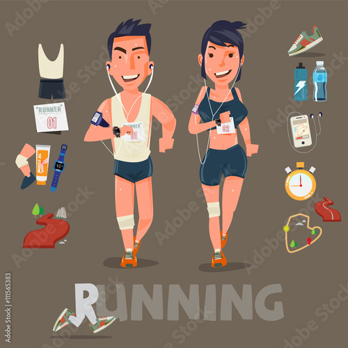Running character with kits . male and female. sport concept - v