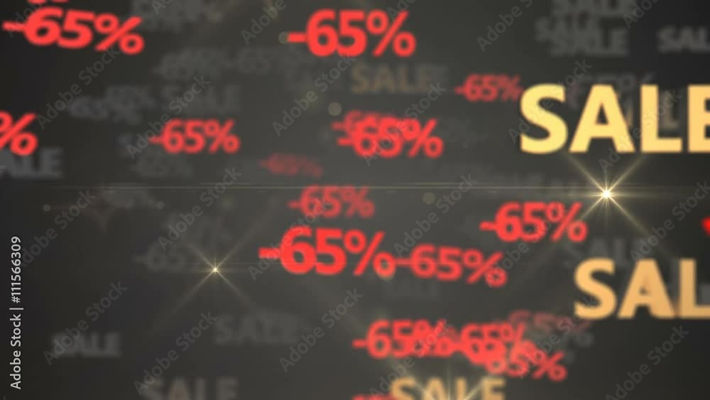Seamless looping 3d animation of red and golden “-65% sale” Seamless looping 3d animation of red and golden “-65% sale”