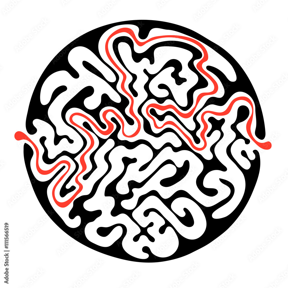 Vector maze, round labyrinth illustration with solution.