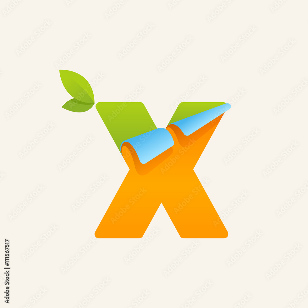 X paper letter logo with green leaves icon. X paper letter logo with green leaves icon.