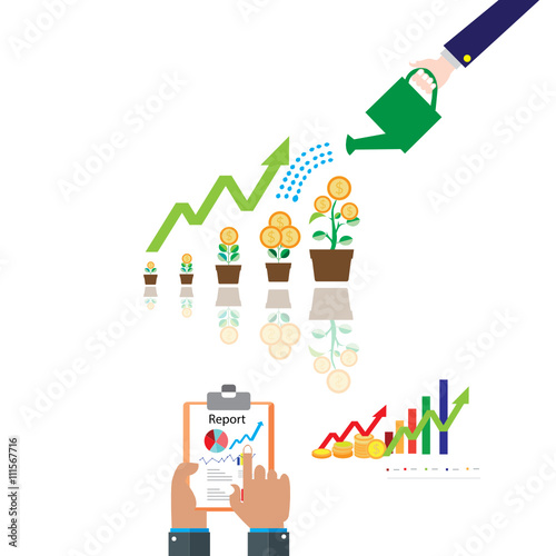 hand watering money plants, concept for making money, investment, getting profit, financial management 