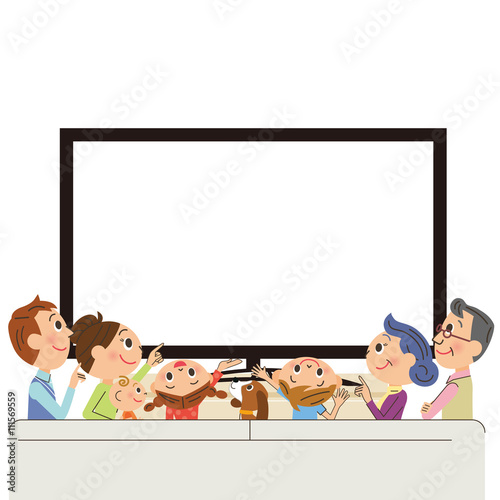 テレビを見る三世代家族