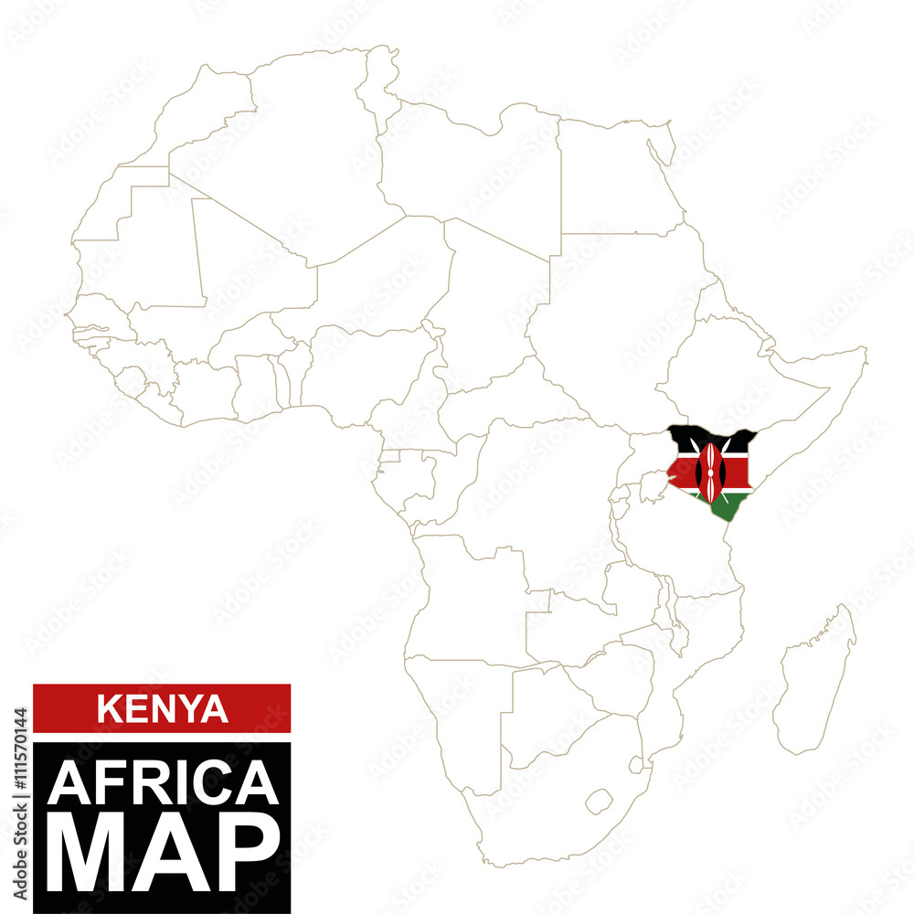 Fotografie Africa contoured map with highlighted Kenya.