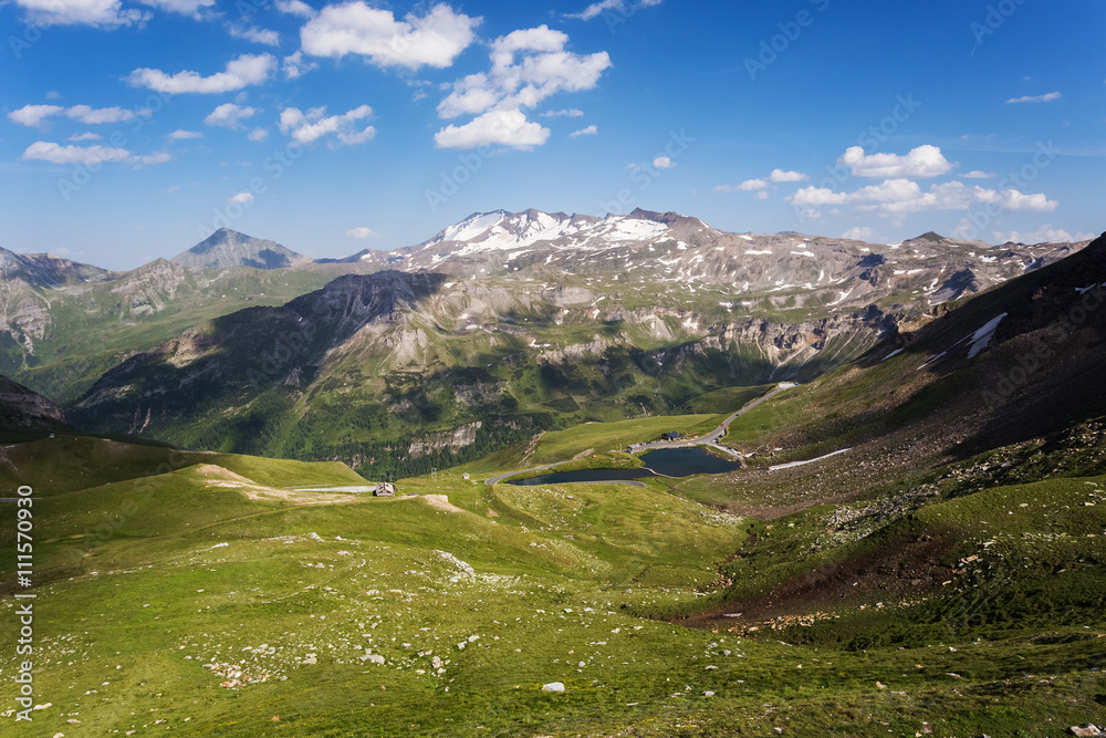 High alpine winding road, Grossglockner. Beautiful summer mounit