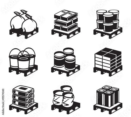 Pallets with building materials - vector illustration