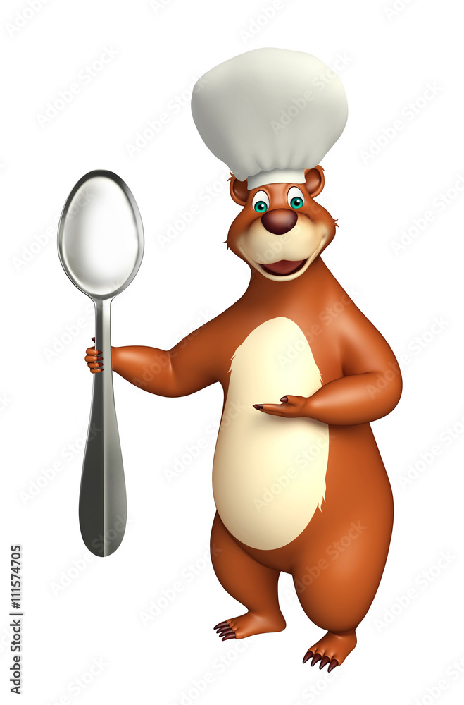 Fototapeta premium Bear cartoon character with dinner plate and chef hat