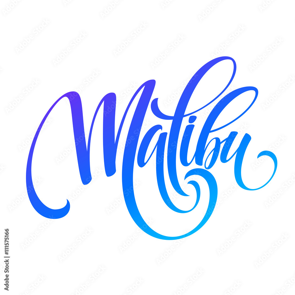 Naklejka premium Malibu California handwriting lettering. Vector illustration