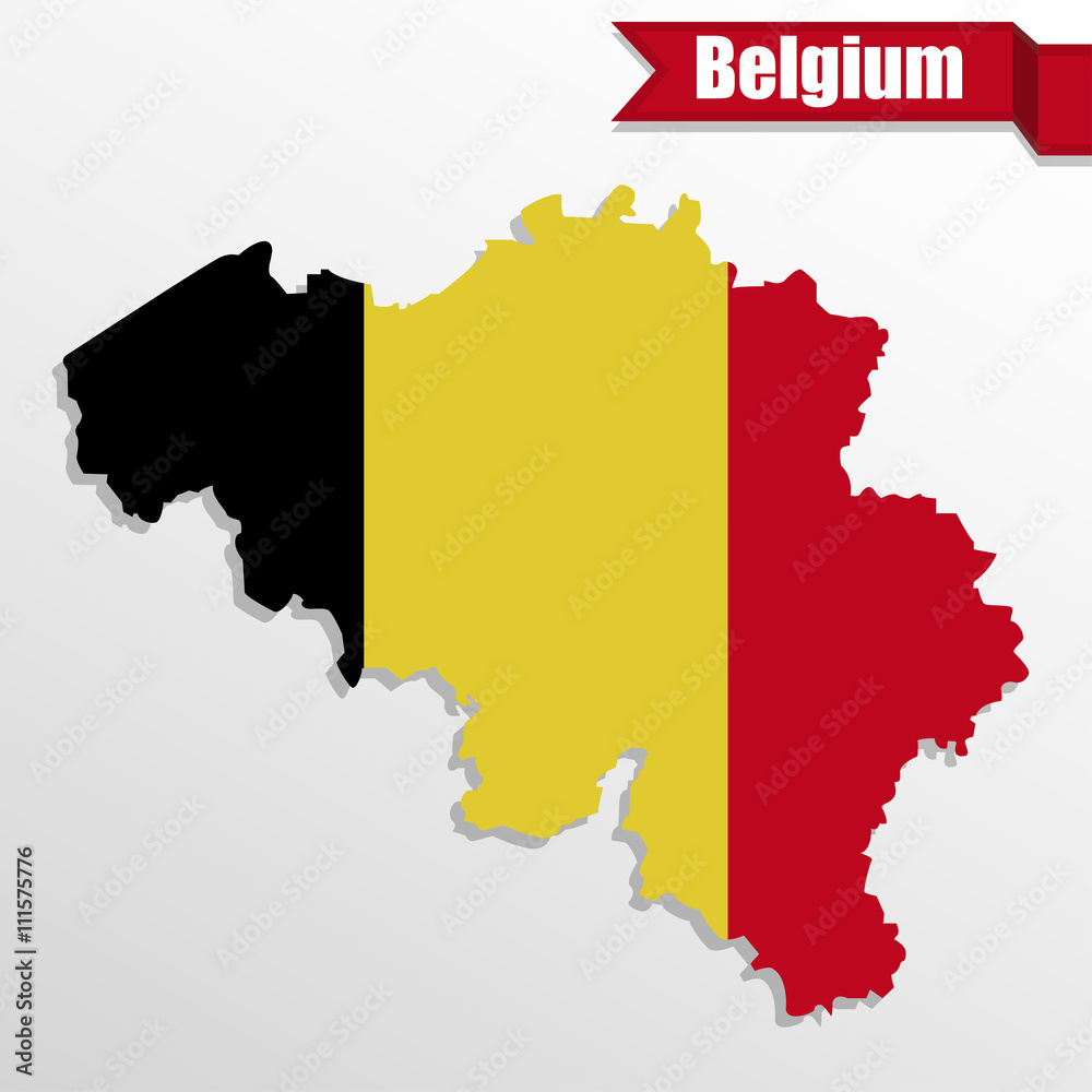 Fototapeta premium Belgium map with Belgium flag inside and ribbon
