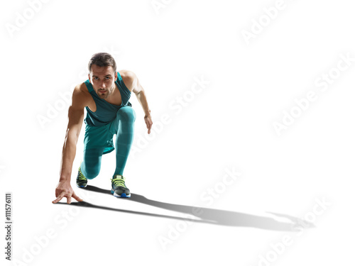 male sprinter running on isolated background