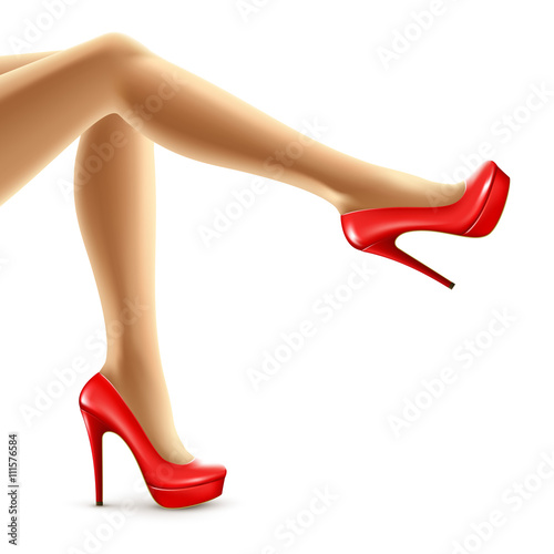 Vector illustration of female legs in red shoes. Vector illustration