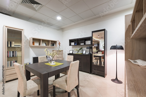 Modern dining room interior in the evening