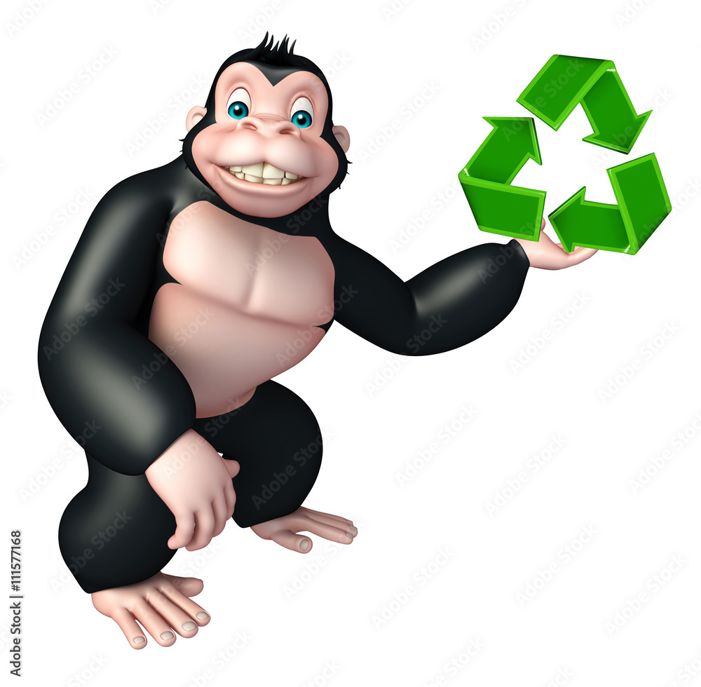 cute Gorilla cartoon character with recycle sign cute Gorilla cartoon character with recycle sign